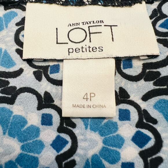 Ann Taylor Loft Petite Short Sleeve V Neck Side Zip Blue Blouse Size 4P (A0128) - Picture 5 of 6